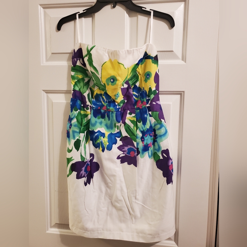 I.N. white floral strapless dress